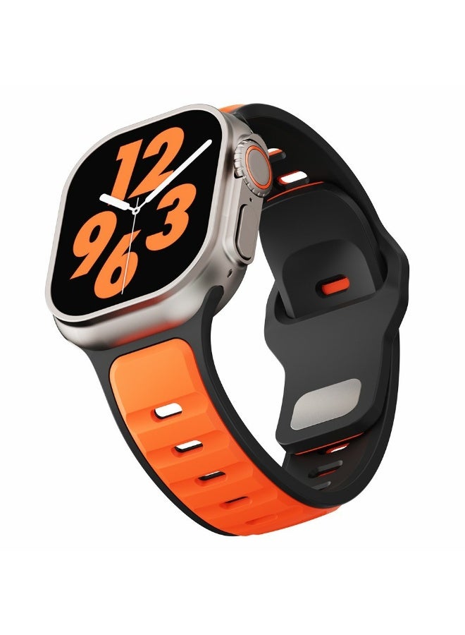 Silicone Strap for Apple Watch Ultra 3 2 1 49mm / Series 11 10 46mm / 9 8 7 45mm / SE3 SE2 SE 6 5 4 44mm / 3 2 1 42mm Dual Color Sport Wrist Band - (Orange/Black) - Image 1